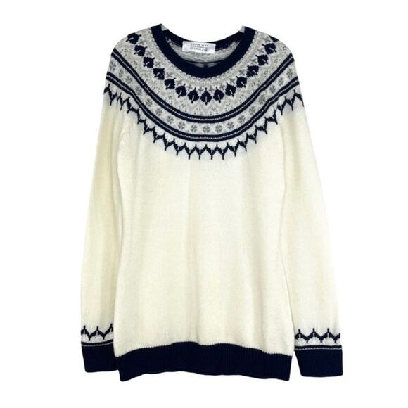 Amour Vert Sweaters - AMOUR VERT Women's XL Whistler Nordic Fair Isle Ribbed Knit Sweater Navy Cream